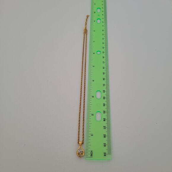 Vintage Nina Ricci NR Pendant Necklace Reighstones 14” Gold Chocker Teardrop - Picture 6 of 6